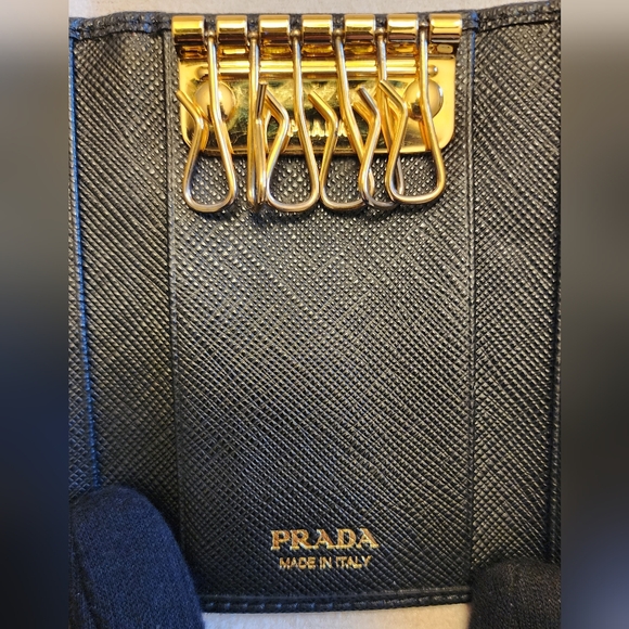 PRADA Tessuto Milano Saffiano Leather 6 Key Holder Wallet Cardholder Black - Picture 7 of 15